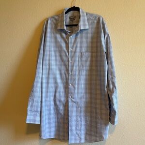 Geoffrey Beene Blue Gingham Dress Shirt, Men's Size 18 1/2 36/37, Tall Fit